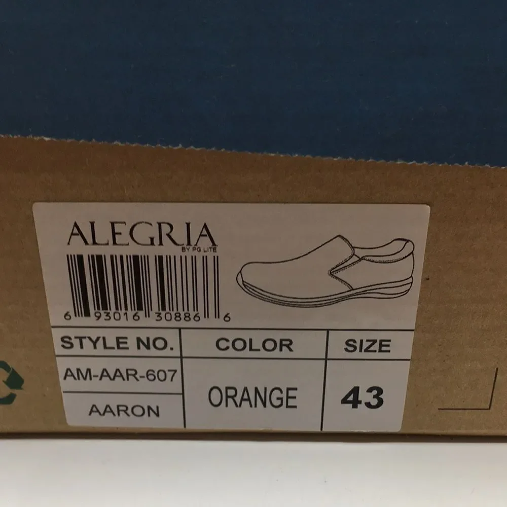NIB Alegria Aaron Orange Suede Slip On Shoes - Size 43 EU 9.5 US (W US 13)